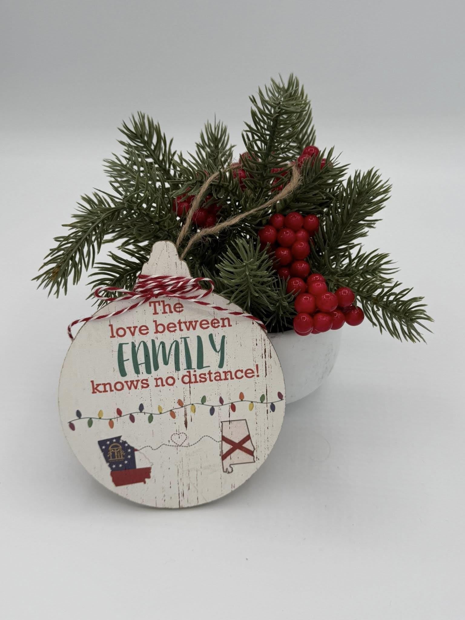 Family Christmas Ornament – “Love Knows No Distance” – Holiday Tree Decor