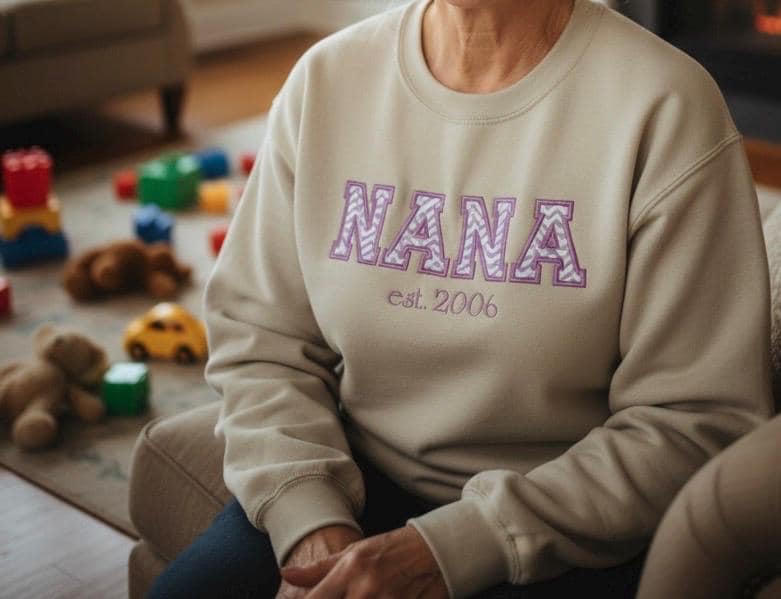 Custom Embroidered Nana Sweatshirt, Appliqué Nana Crewneck, Personalized Grandmother Gift, Est 2006 Shirt, Gildan Sand Sweatshirt, New Nana