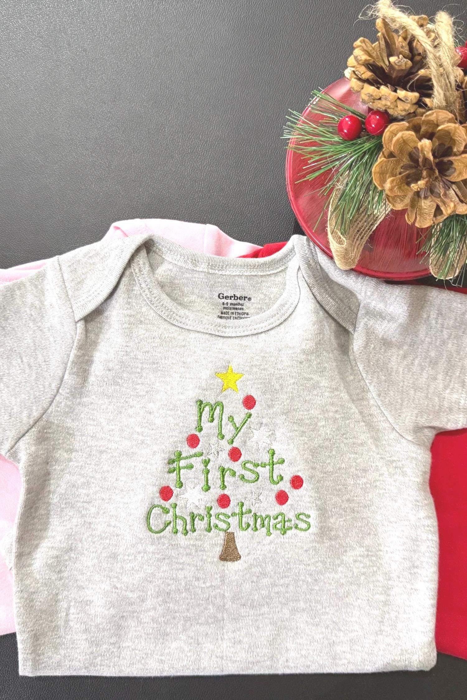 Custom Embroidered My First Christmas Onesie | Unisex Holiday Outfit